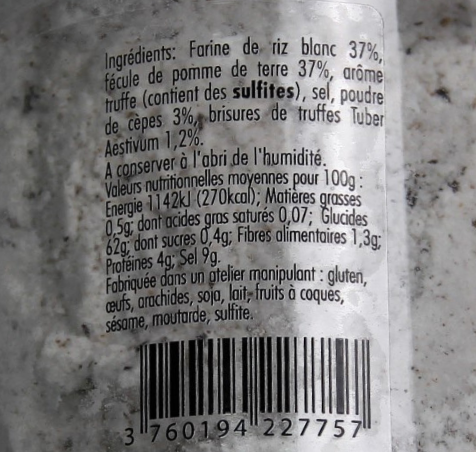 
                      
                        Farine de riz truffée
                      
                    
